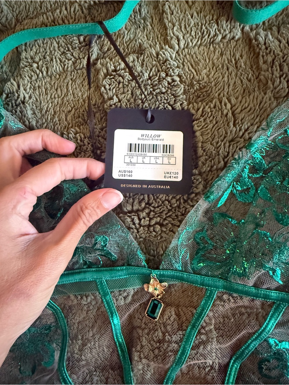 NWT Honey Birdette Willow Emerald Green Bodysuit Large - Picture 4 of 5